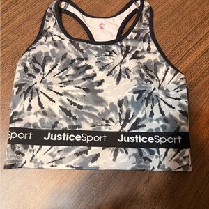 Justice Sport Gray Tie-Dye Racerback Crop Tank